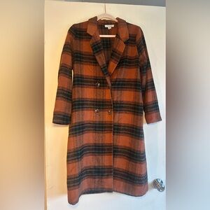 FAVLUX burnt Orange, Black and teal Plaid Pea Coat